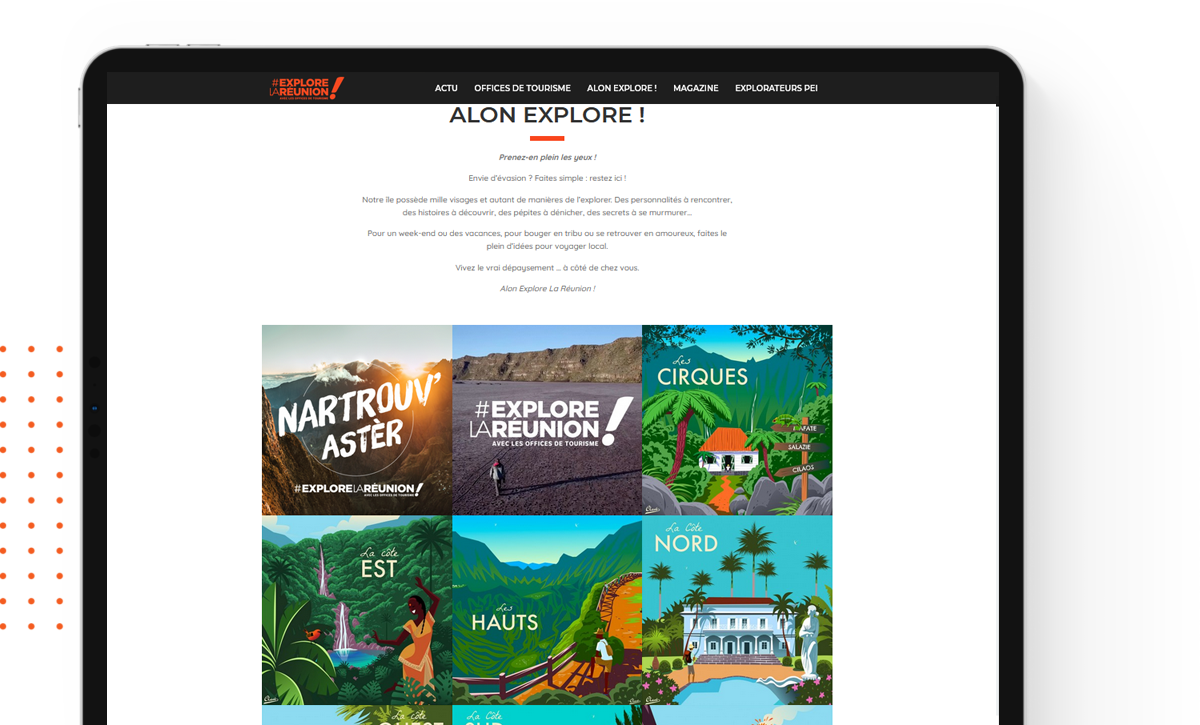 site Explore La Réunion sur tablette
